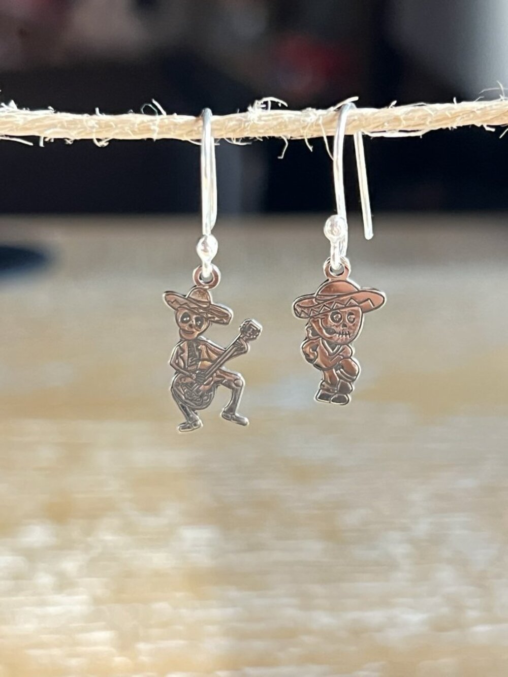 925 Sterling Silver Día de los Muertos Mariachi Skeleton Dangle Earrings